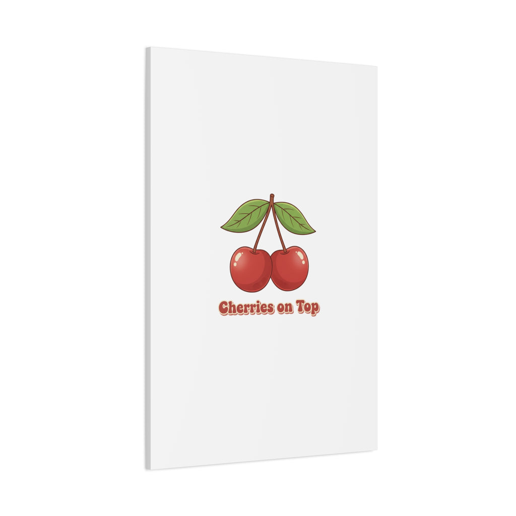 Cherry Illustration Canvas, vintage cherry fruit motif | kawaii retro wall art