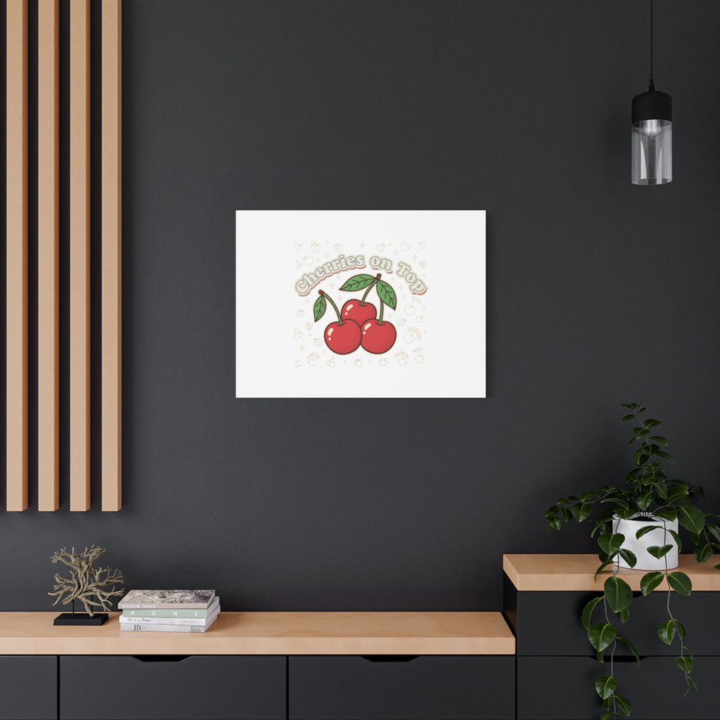 Cherries on Top Canvas | Retro Kawaii Fruit Print, Cherry Wall Art