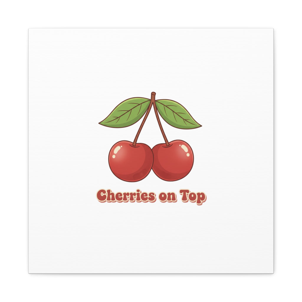 Cherry Illustration Canvas, vintage cherry fruit motif | kawaii retro wall art