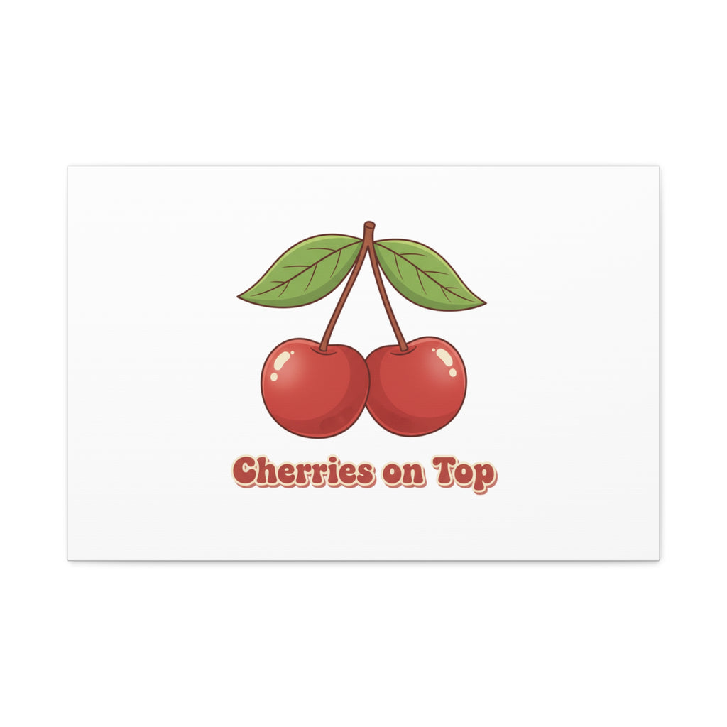 Cherry Illustration Canvas, vintage cherry fruit motif | kawaii retro wall art
