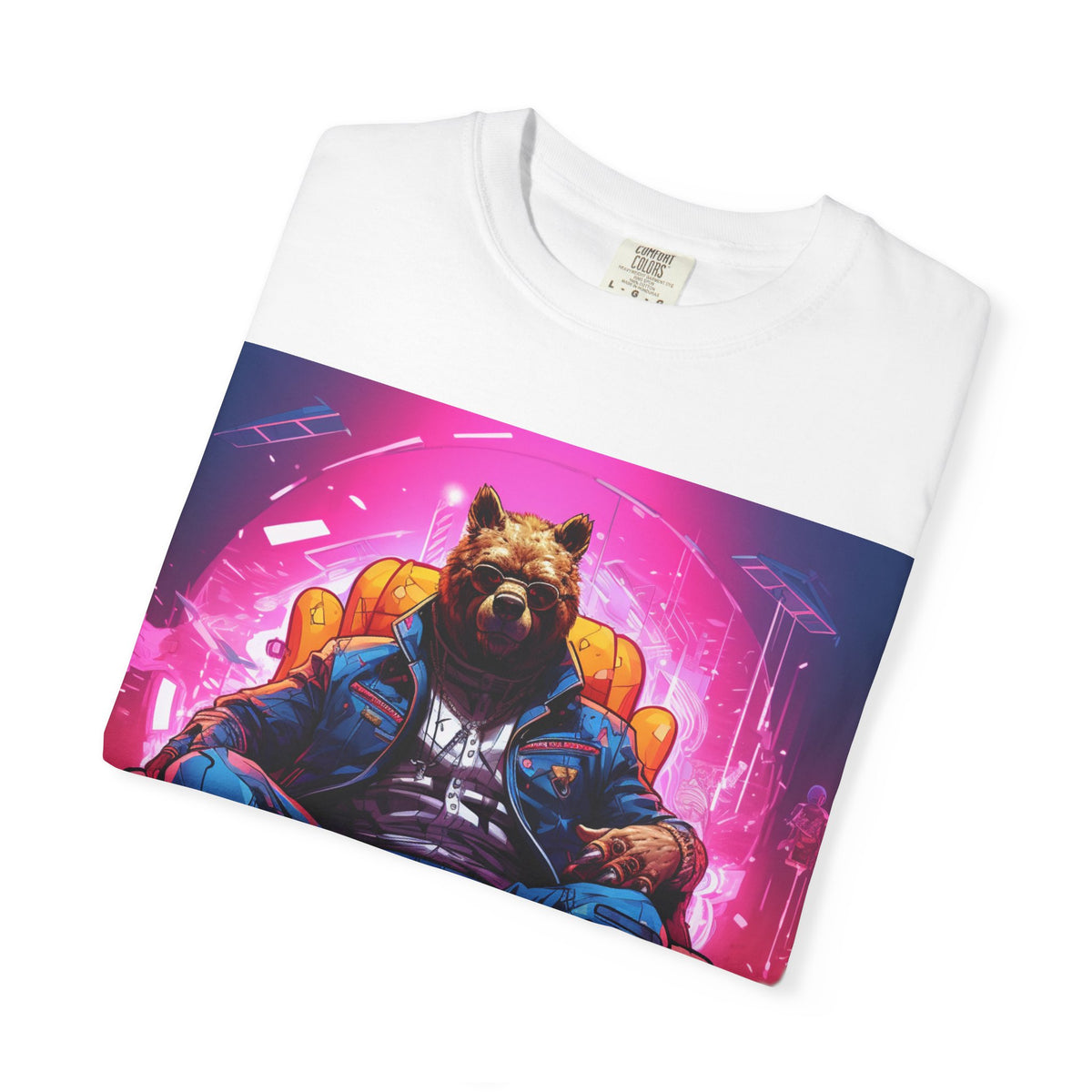 Bear Boss Graphic T-Shirt — Neon Cyberpunk Streetwear