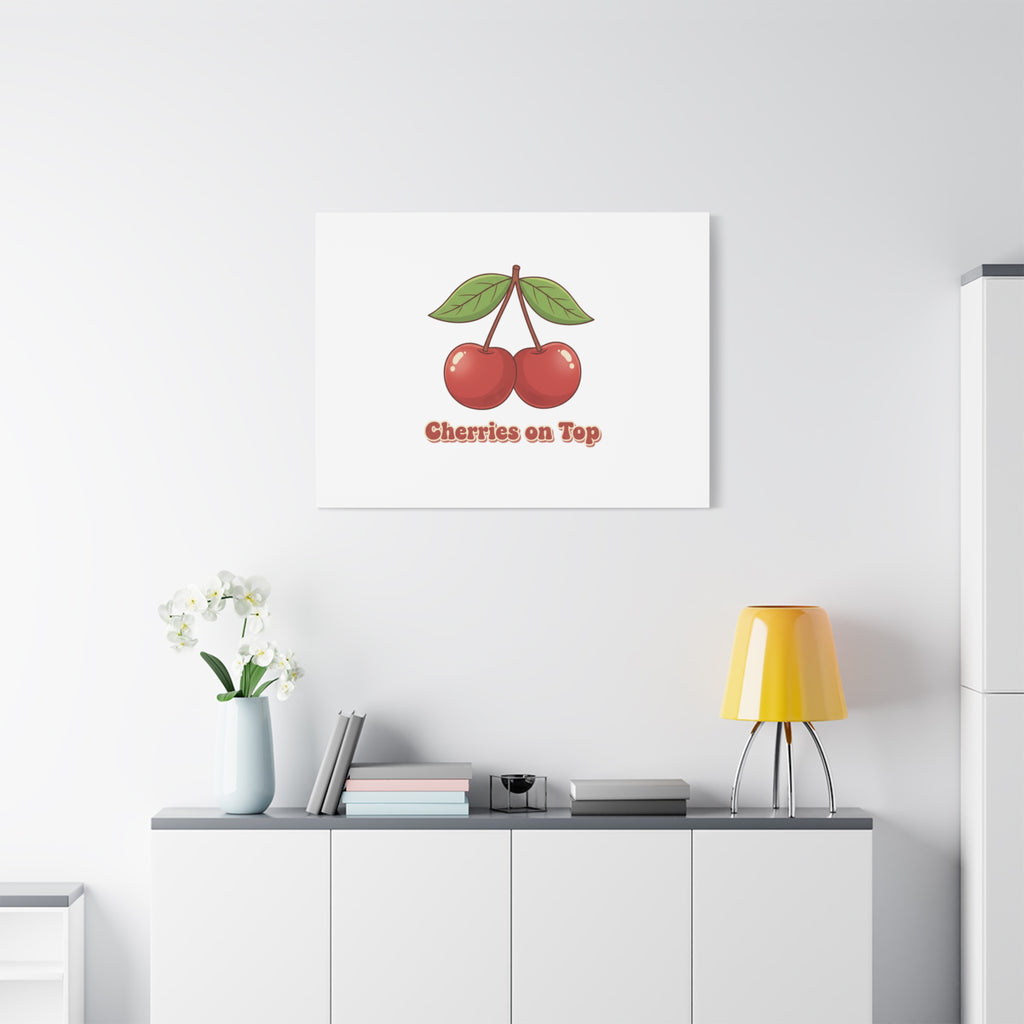 Cherry Illustration Canvas, vintage cherry fruit motif | kawaii retro wall art