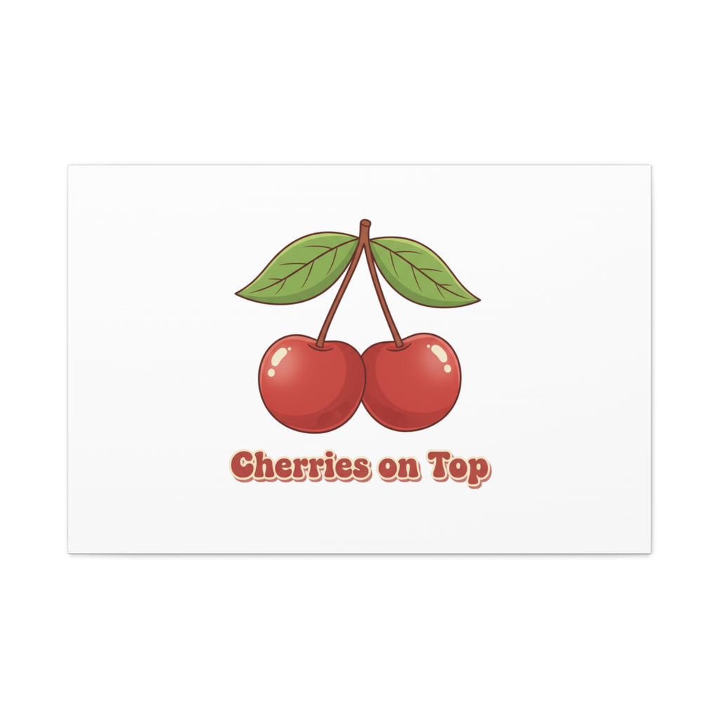 Cherry Illustration Canvas, vintage cherry fruit motif | kawaii retro wall art
