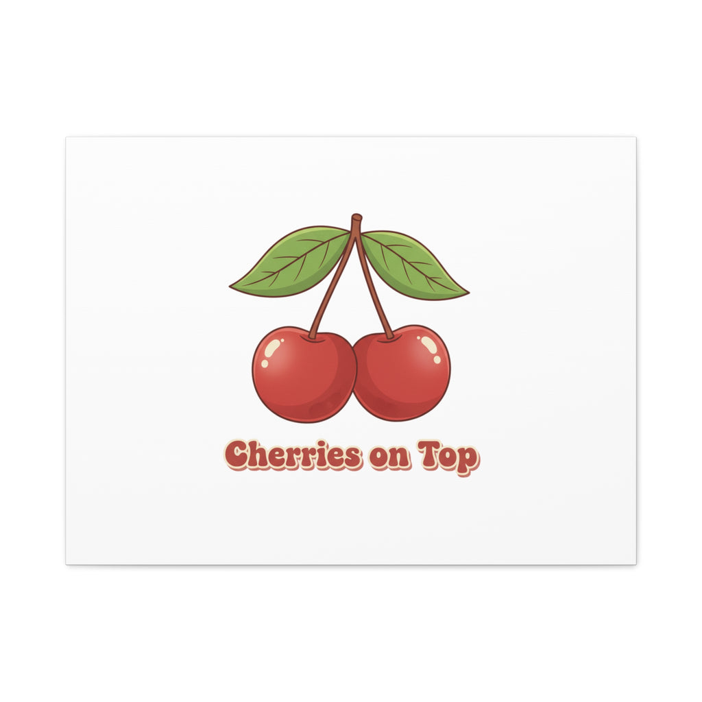 Cherry Illustration Canvas, vintage cherry fruit motif | kawaii retro wall art
