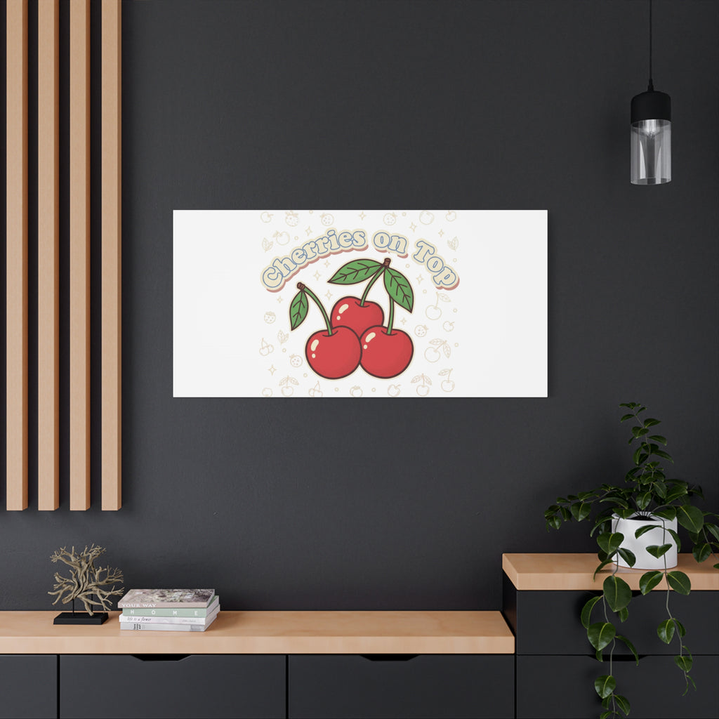 Cherries on Top Canvas | Retro Kawaii Fruit Print, Cherry Wall Art
