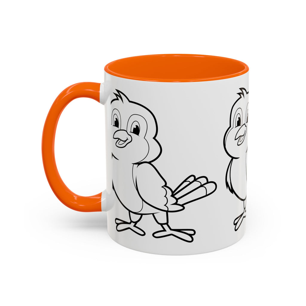 Bird Coloring Accent Coffee Mug — Cute Outline Chick Design (11/15 oz)