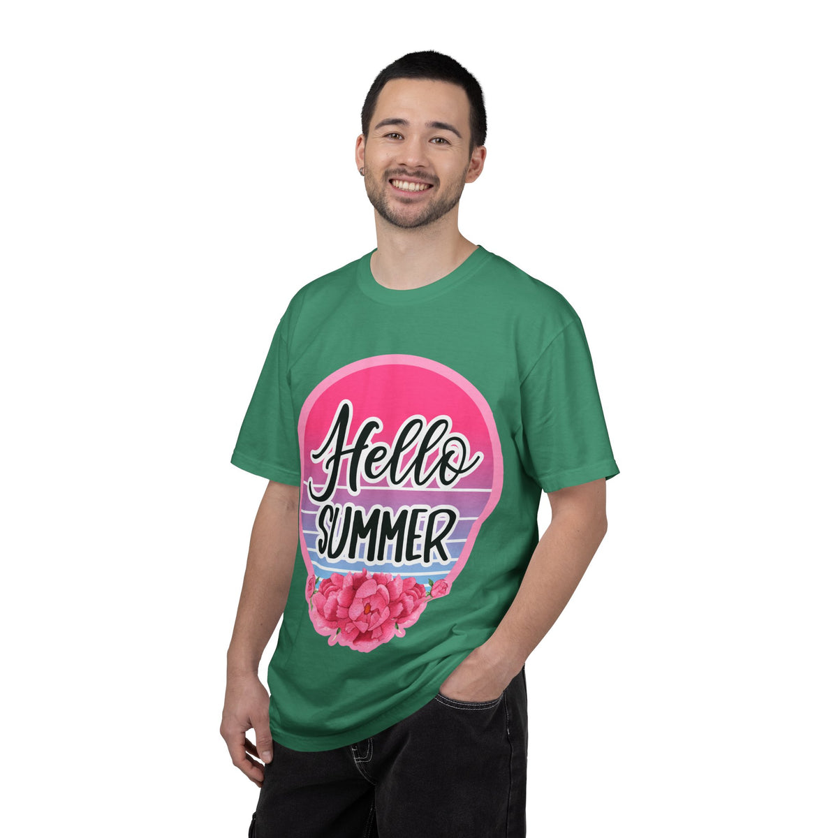 Hello Summer T-Shirt — Pink Retro Sunset Floral Tee