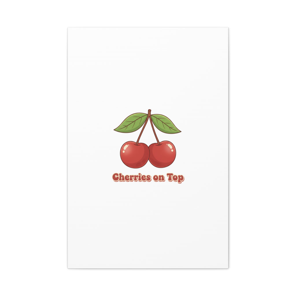 Cherry Illustration Canvas, vintage cherry fruit motif | kawaii retro wall art