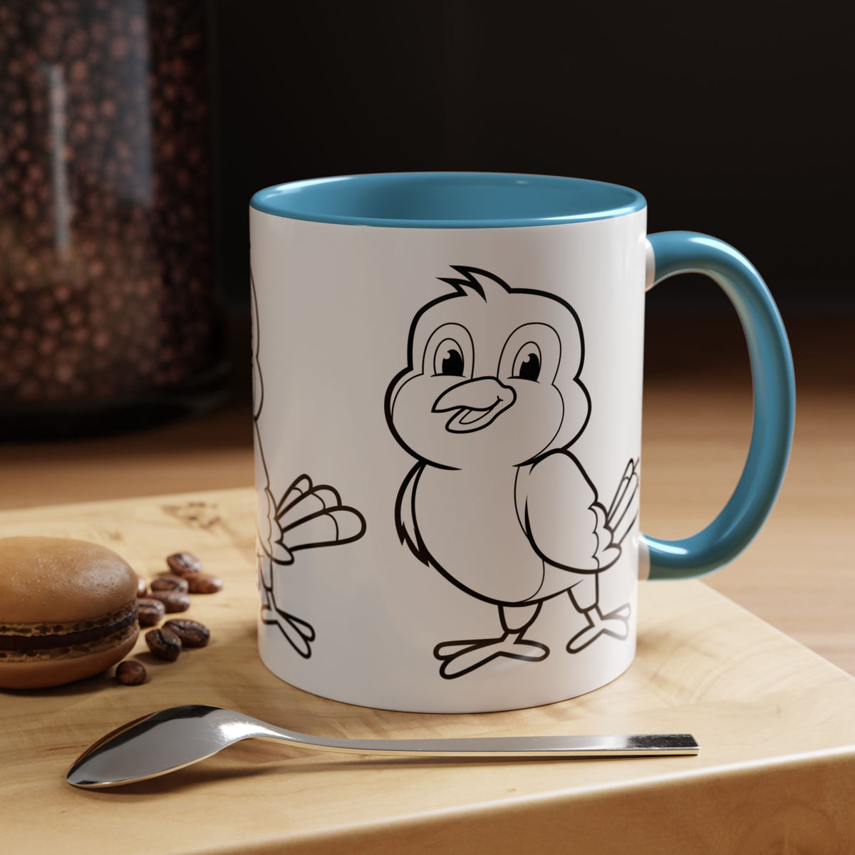 Bird Coloring Accent Coffee Mug — Cute Outline Chick Design (11/15 oz)