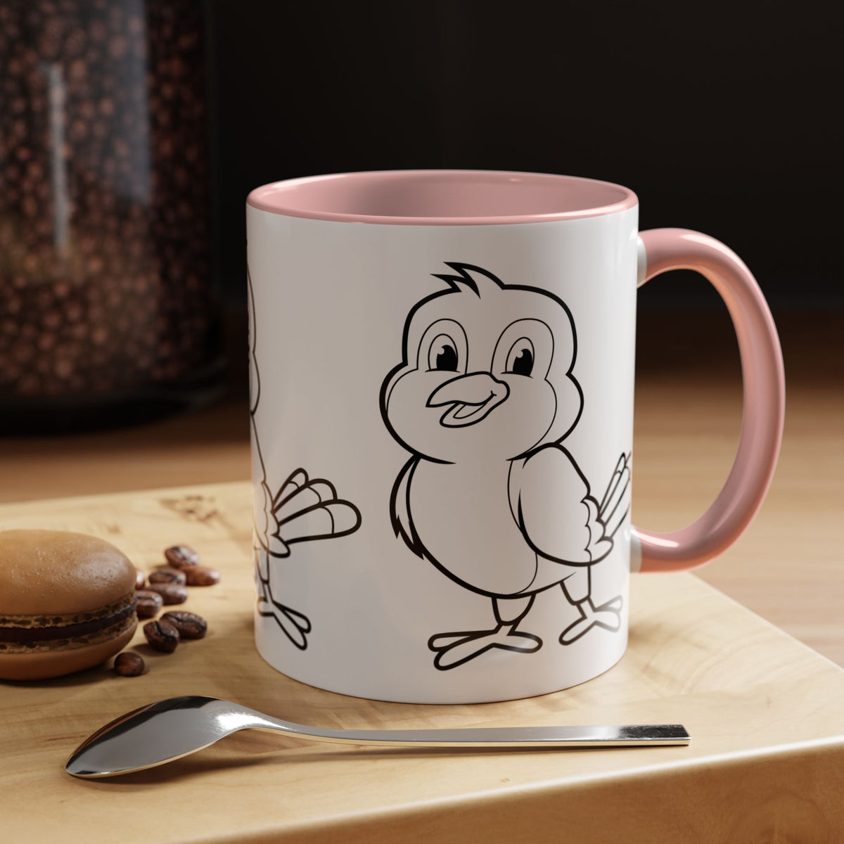 Bird Coloring Accent Coffee Mug — Cute Outline Chick Design (11/15 oz)