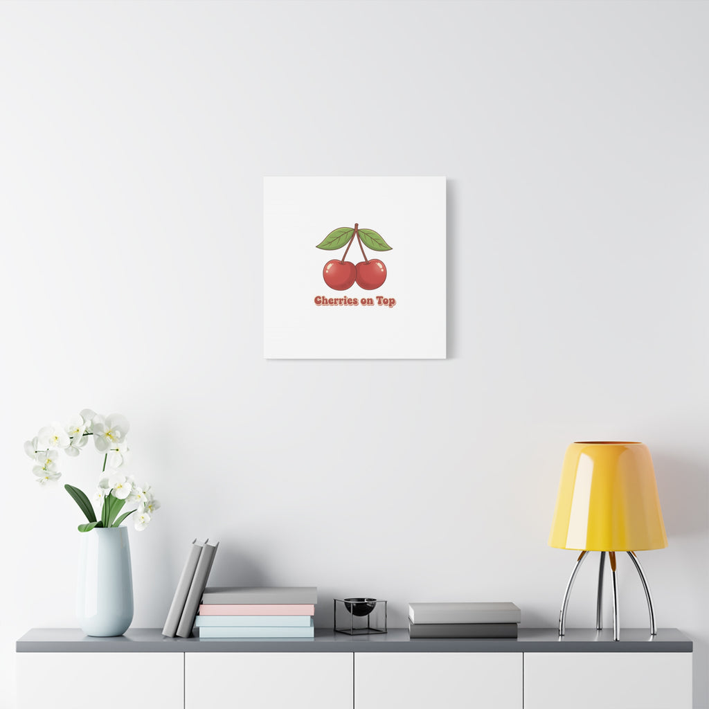 Cherry Illustration Canvas, vintage cherry fruit motif | kawaii retro wall art