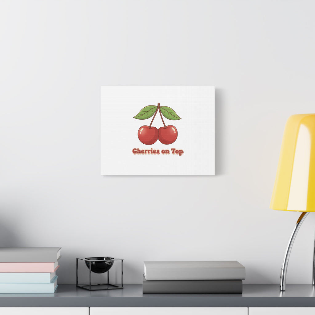 Cherry Illustration Canvas, vintage cherry fruit motif | kawaii retro wall art
