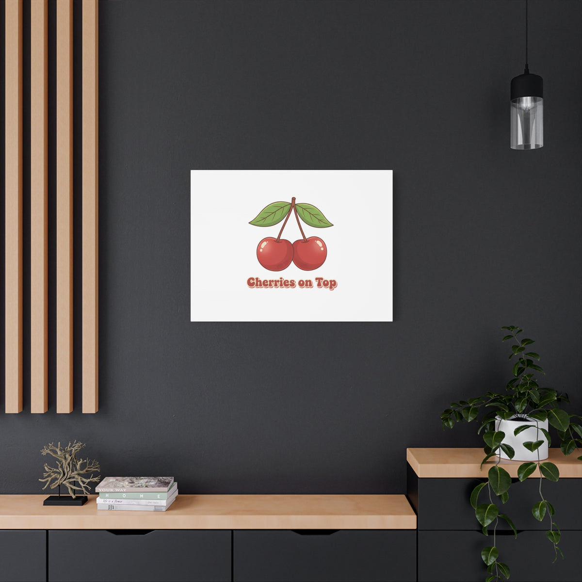 Cherry Illustration Canvas, vintage cherry fruit motif | kawaii retro wall art