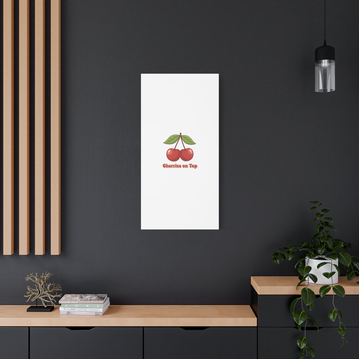 Cherry Illustration Canvas, vintage cherry fruit motif | kawaii retro wall art