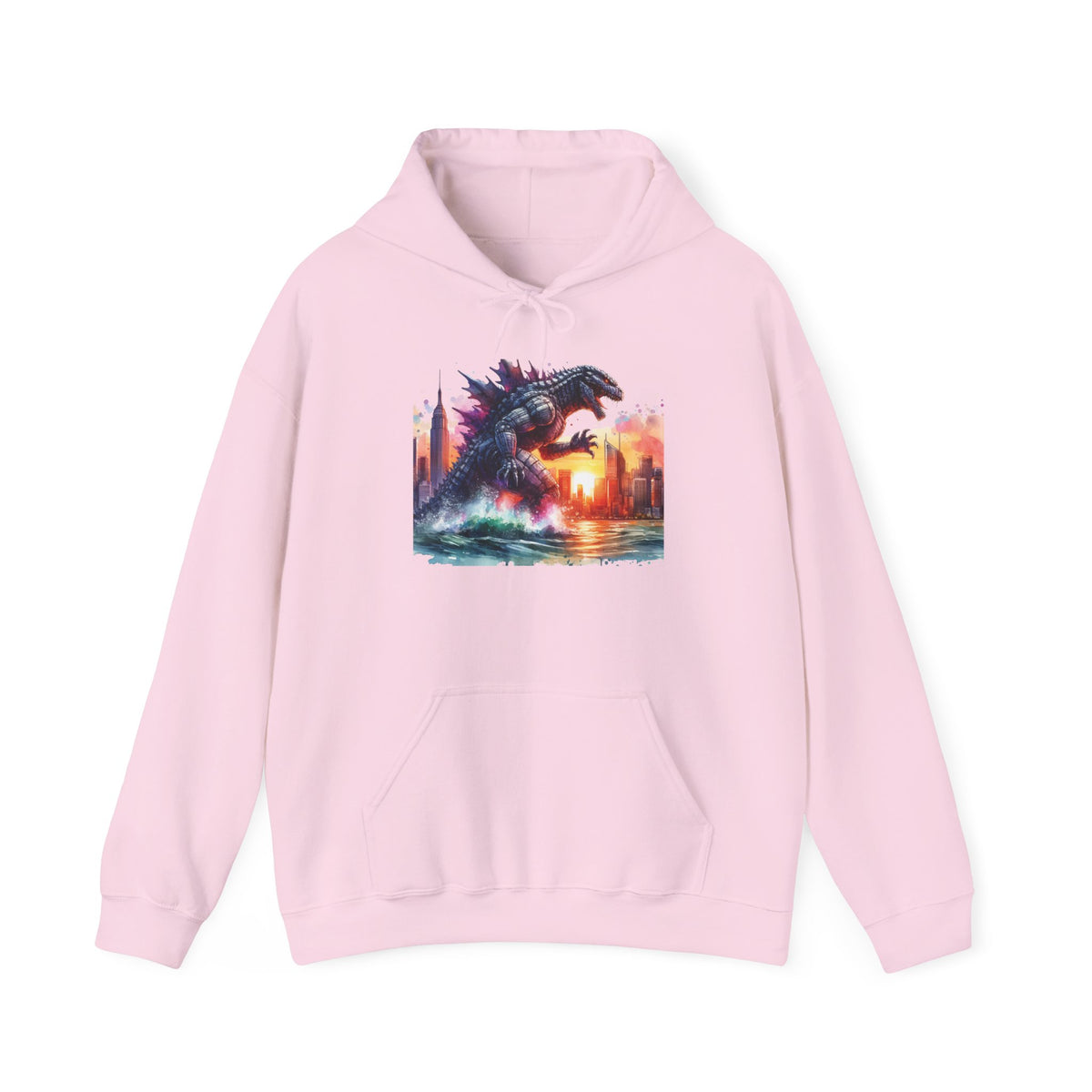 Godzilla Cityscape Hoodie – Retro Sunset Kaiju Graphic Sweatshirt