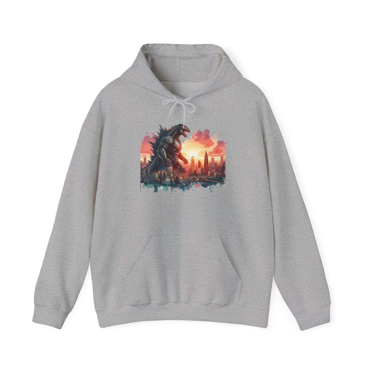 Godzilla Cityscape Hoodie – Retro Sunset Monster Graphic Pullover