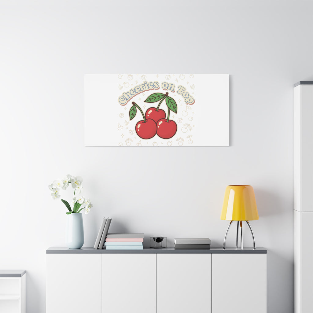 Cherries on Top Canvas | Retro Kawaii Fruit Print, Cherry Wall Art