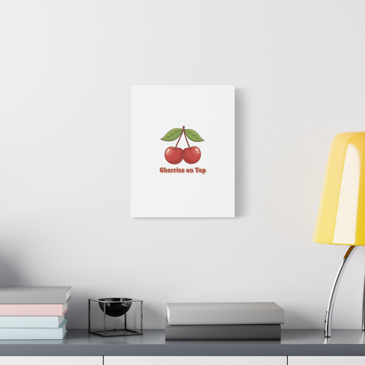 Cherry Illustration Canvas, vintage cherry fruit motif | kawaii retro wall art