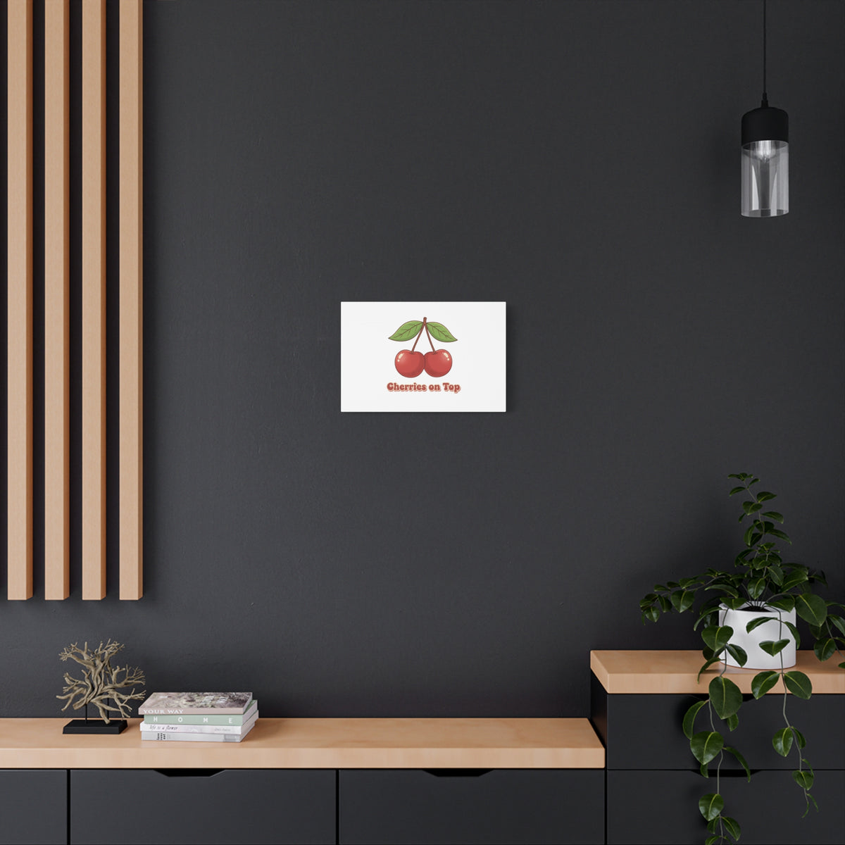Cherry Illustration Canvas, vintage cherry fruit motif | kawaii retro wall art