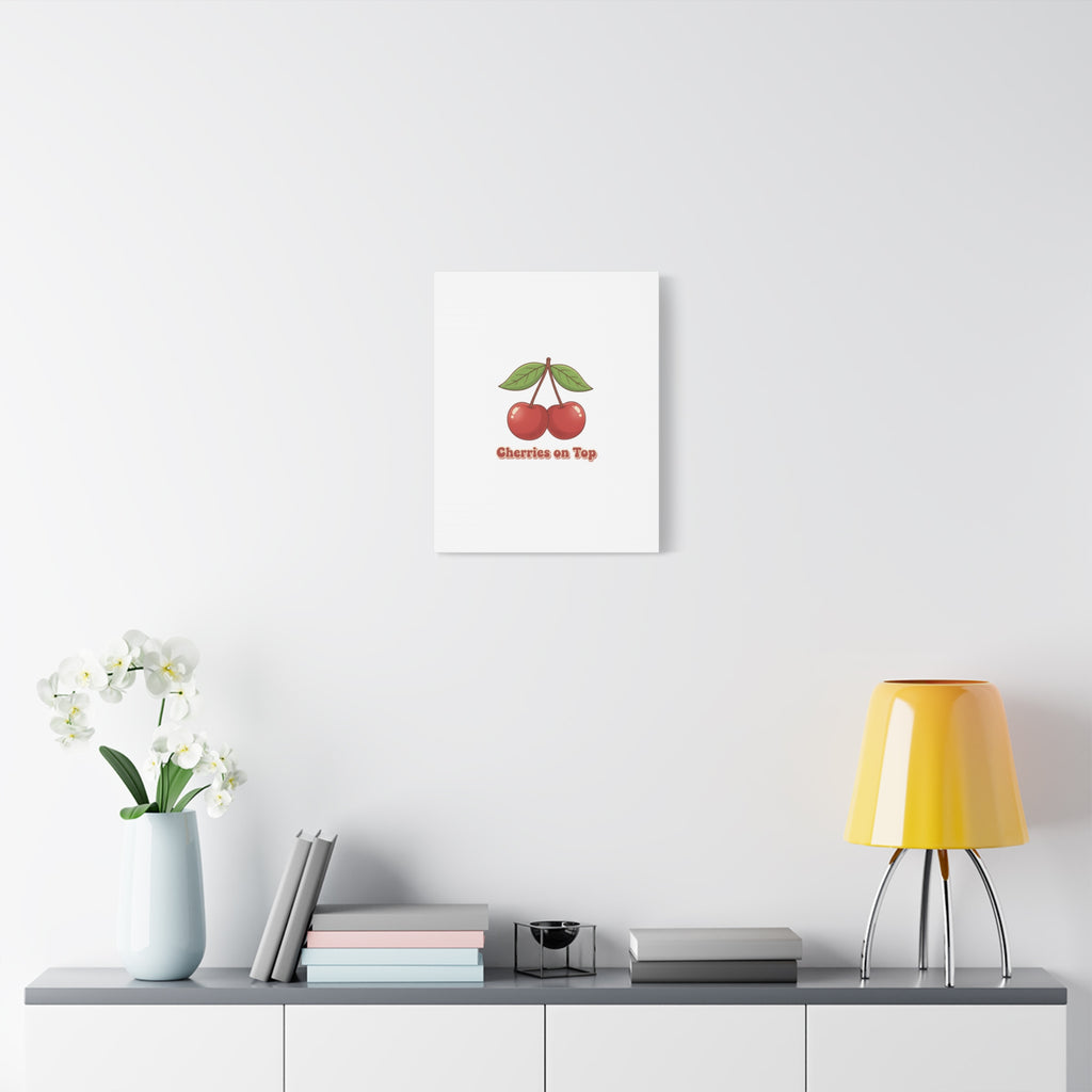 Cherry Illustration Canvas, vintage cherry fruit motif | kawaii retro wall art