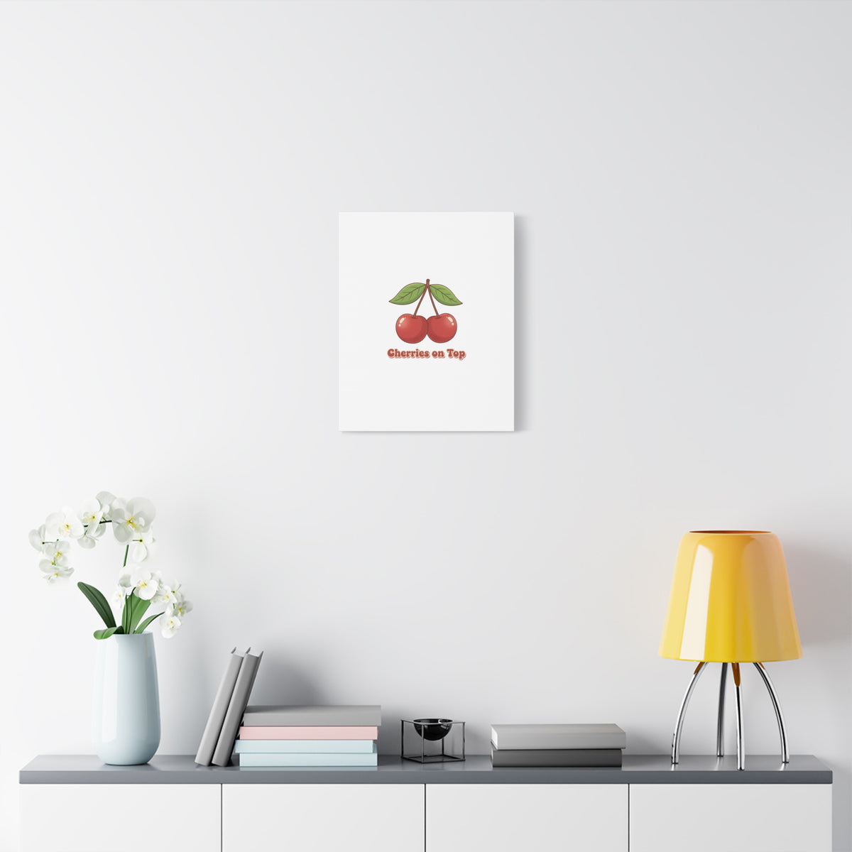 Cherry Illustration Canvas, vintage cherry fruit motif | kawaii retro wall art
