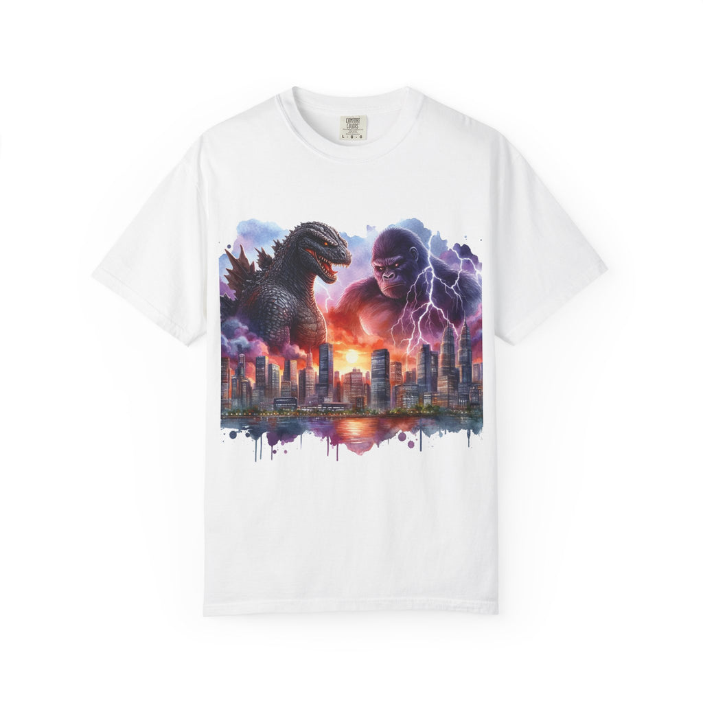 Godzilla vs Kong Skyline Battle T-Shirt | City Sunset Monster Clash
