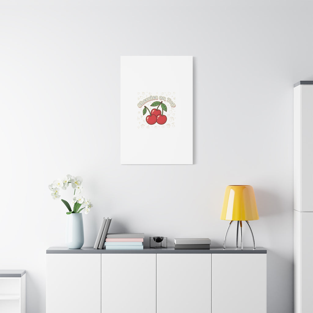 Cherries on Top Canvas | Retro Kawaii Fruit Print, Cherry Wall Art