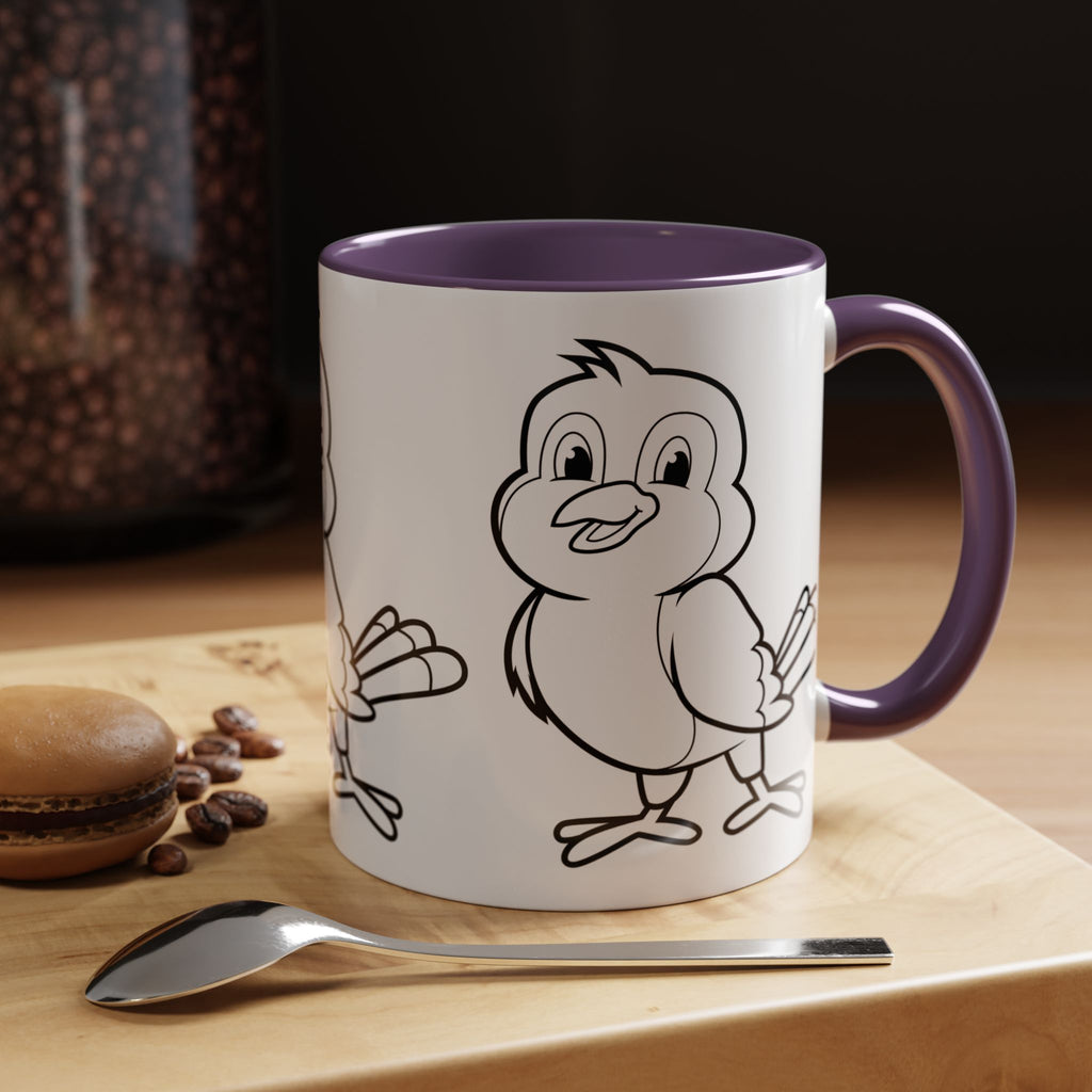 Bird Coloring Accent Coffee Mug — Cute Outline Chick Design (11/15 oz)