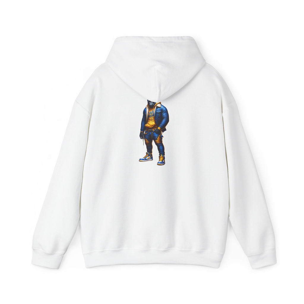 Street Style Hoodie with Blue & Gold Basketball Player Graphic