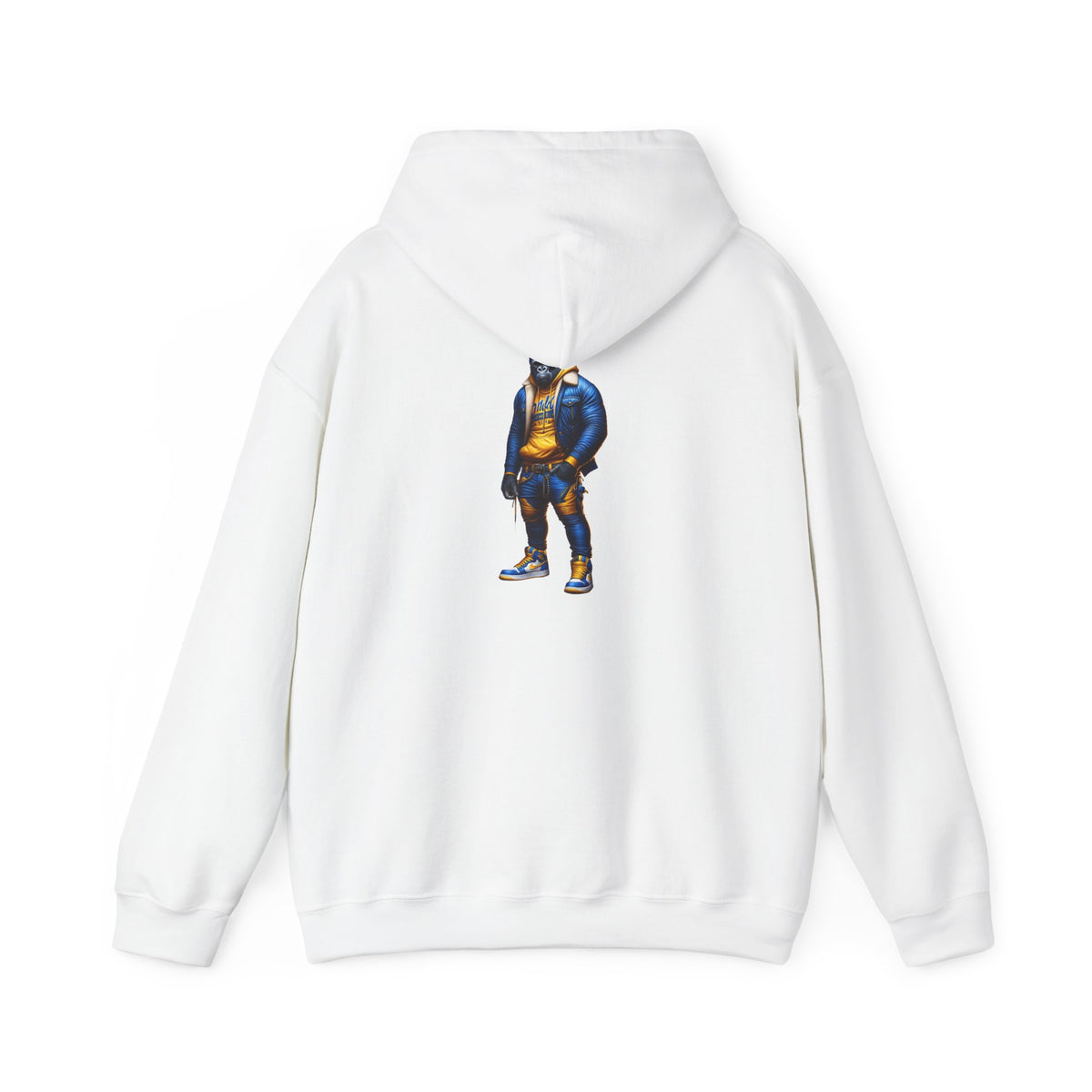 Street Style Hoodie with Blue & Gold Basketball Player Graphic
