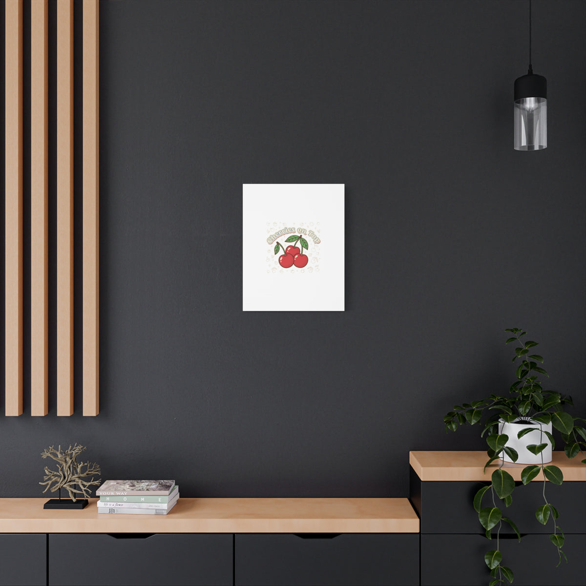 Cherries on Top Canvas | Retro Kawaii Fruit Print, Cherry Wall Art