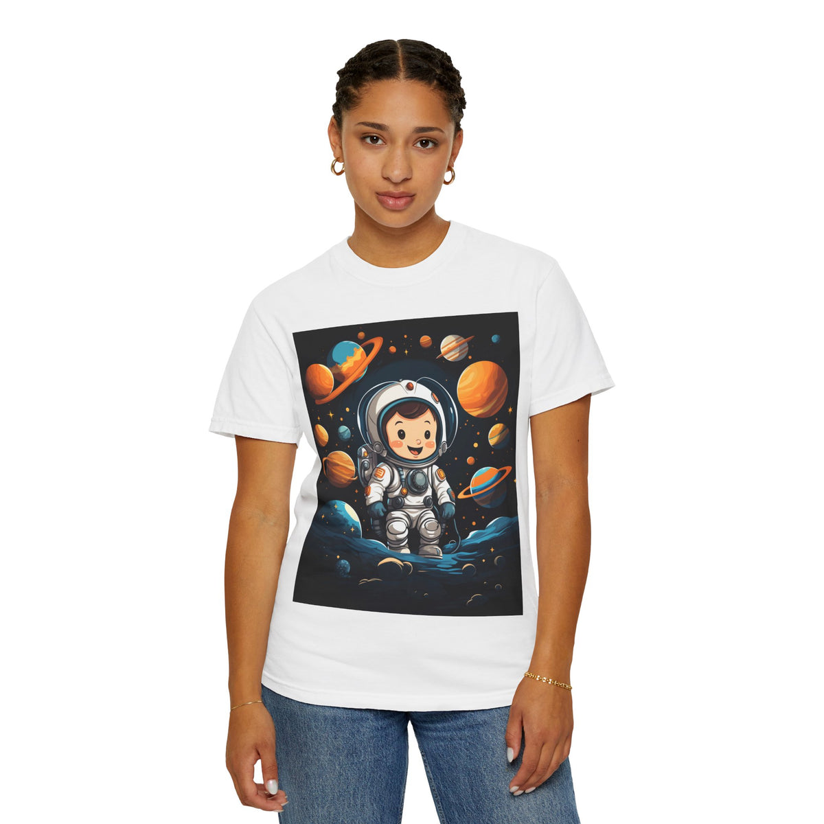 Cute Astronaut Space T-Shirt — Cartoon Planets Graphic Tee