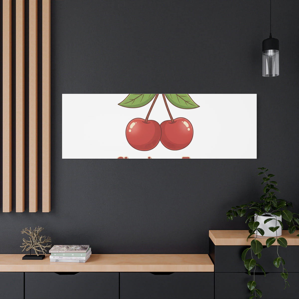 Cherry Illustration Canvas, vintage cherry fruit motif | kawaii retro wall art