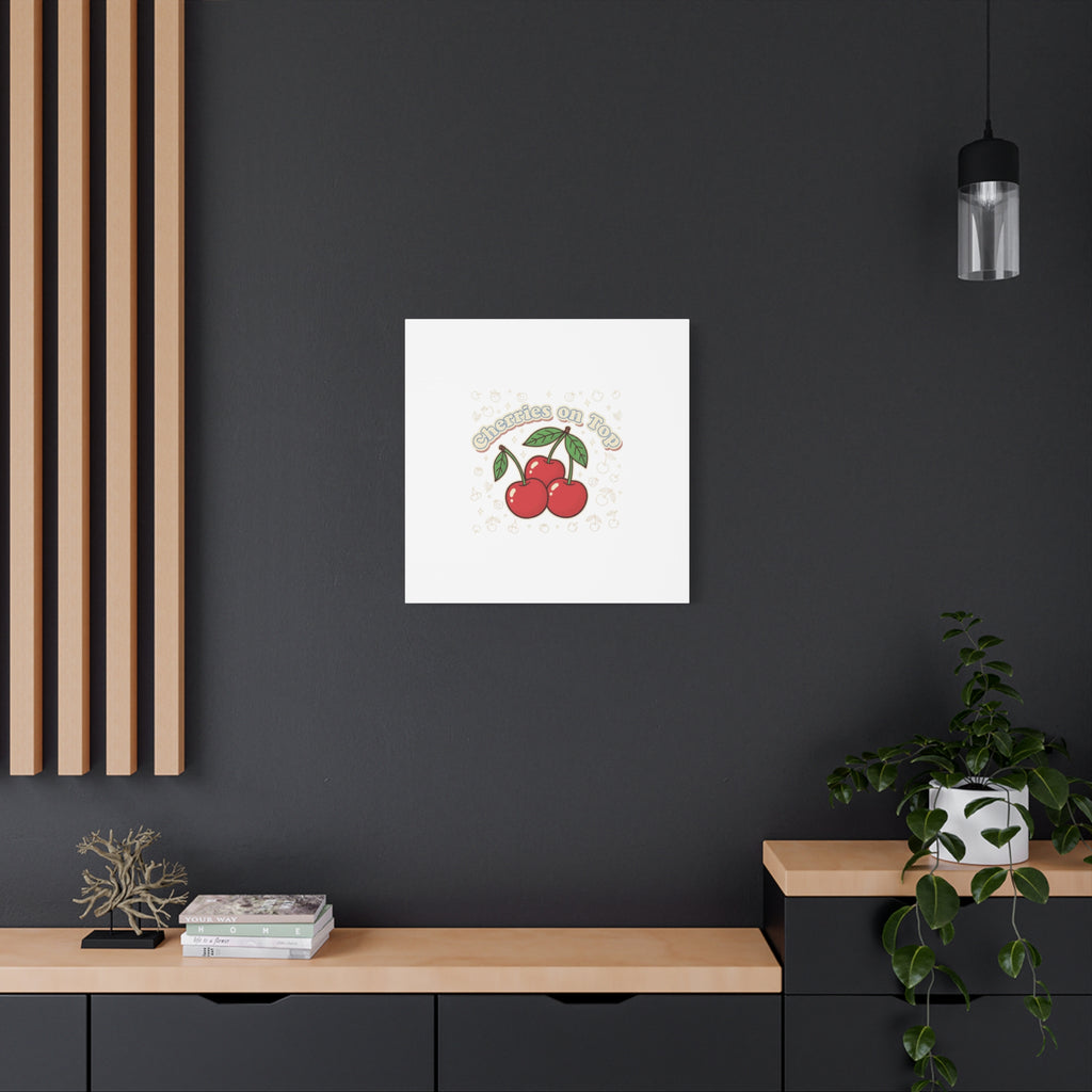 Cherries on Top Canvas | Retro Kawaii Fruit Print, Cherry Wall Art