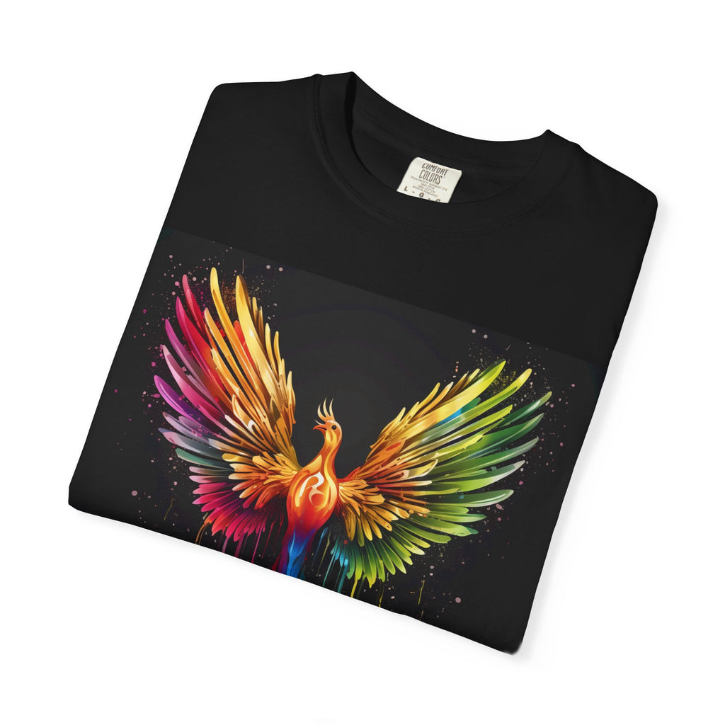Phoenix Paint Splash T-Shirt — Vibrant Rainbow Bird Graphic Tee