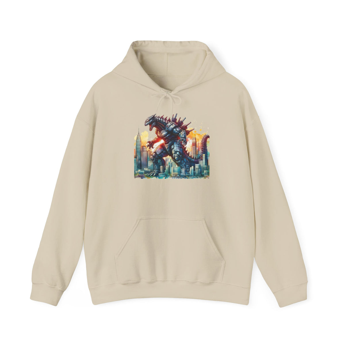 Godzilla Cityscape Hoodie – Retro Monster Graphic Pullover