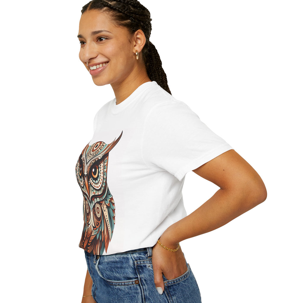 Bohemian Owl Graphic Tee — Intricate Tribal Owl Illustration T-Shirt