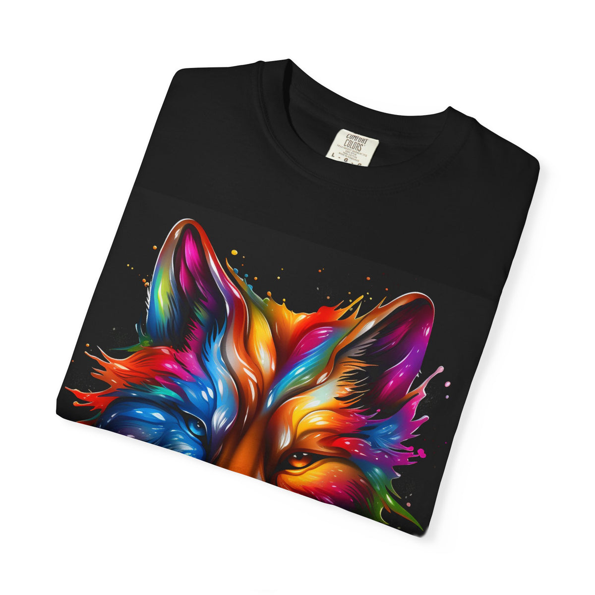 Colorful Fox Face T-Shirt — Vibrant Drip Art Graphic Tee