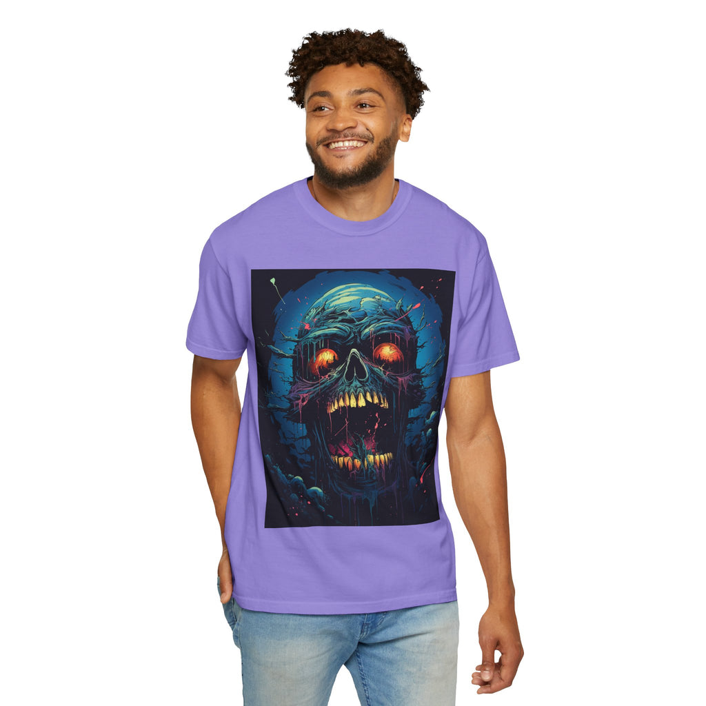 Horror Skull T-Shirt — Glowing Zombie Skull Graphic Tee for Halloween