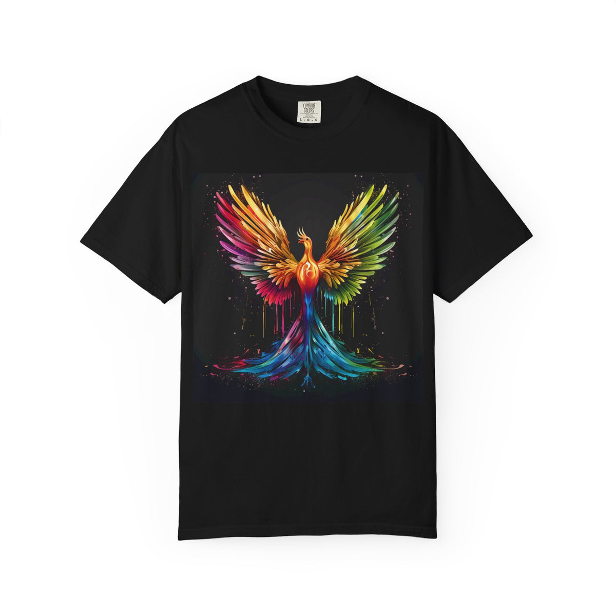 Phoenix Paint Splash T-Shirt — Vibrant Rainbow Bird Graphic Tee