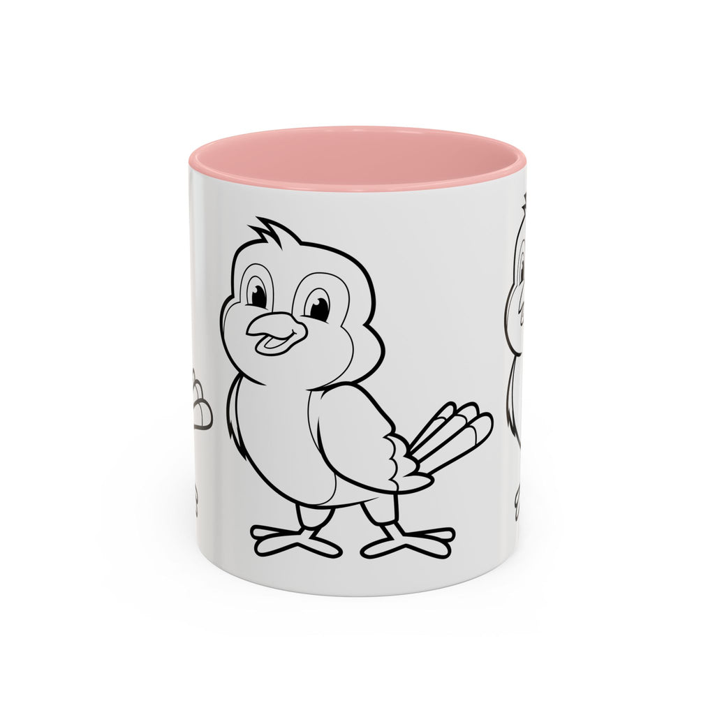 Bird Coloring Accent Coffee Mug — Cute Outline Chick Design (11/15 oz)