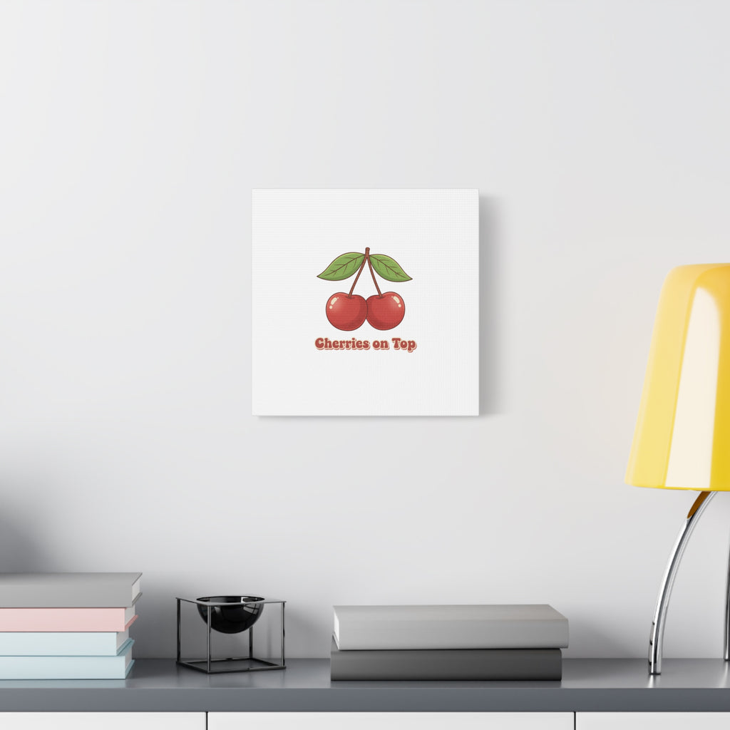 Cherry Illustration Canvas, vintage cherry fruit motif | kawaii retro wall art