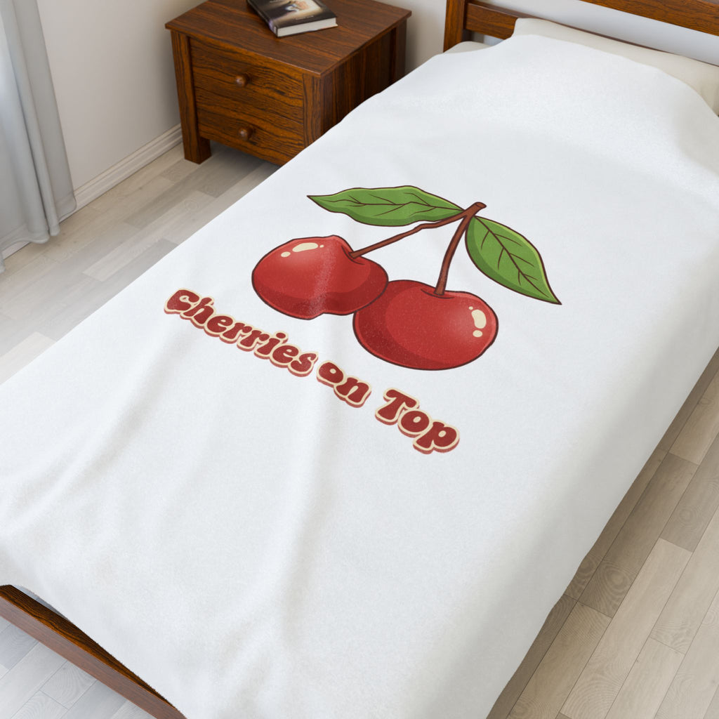 Cherries on Top Plush Blanket | Retro Kawaii Fruit Design
