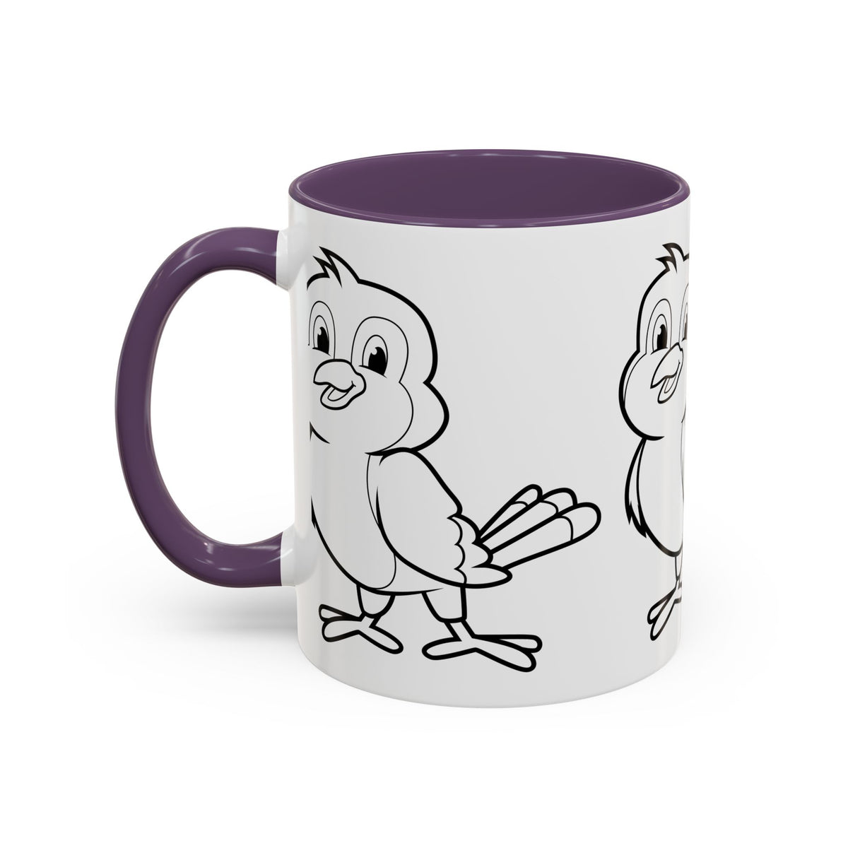Bird Coloring Accent Coffee Mug — Cute Outline Chick Design (11/15 oz)