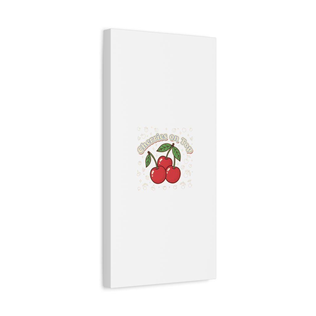 Cherries on Top Canvas | Retro Kawaii Fruit Print, Cherry Wall Art