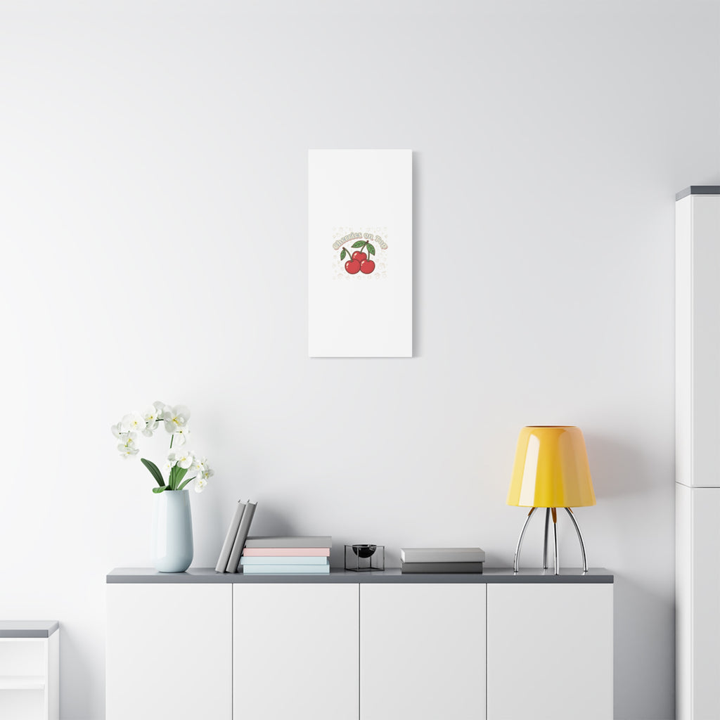 Cherries on Top Canvas | Retro Kawaii Fruit Print, Cherry Wall Art