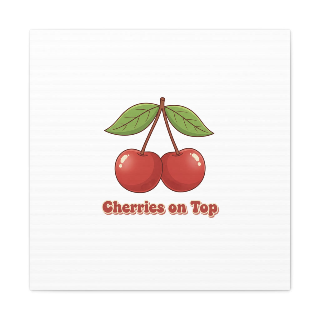 Cherry Illustration Canvas, vintage cherry fruit motif | kawaii retro wall art