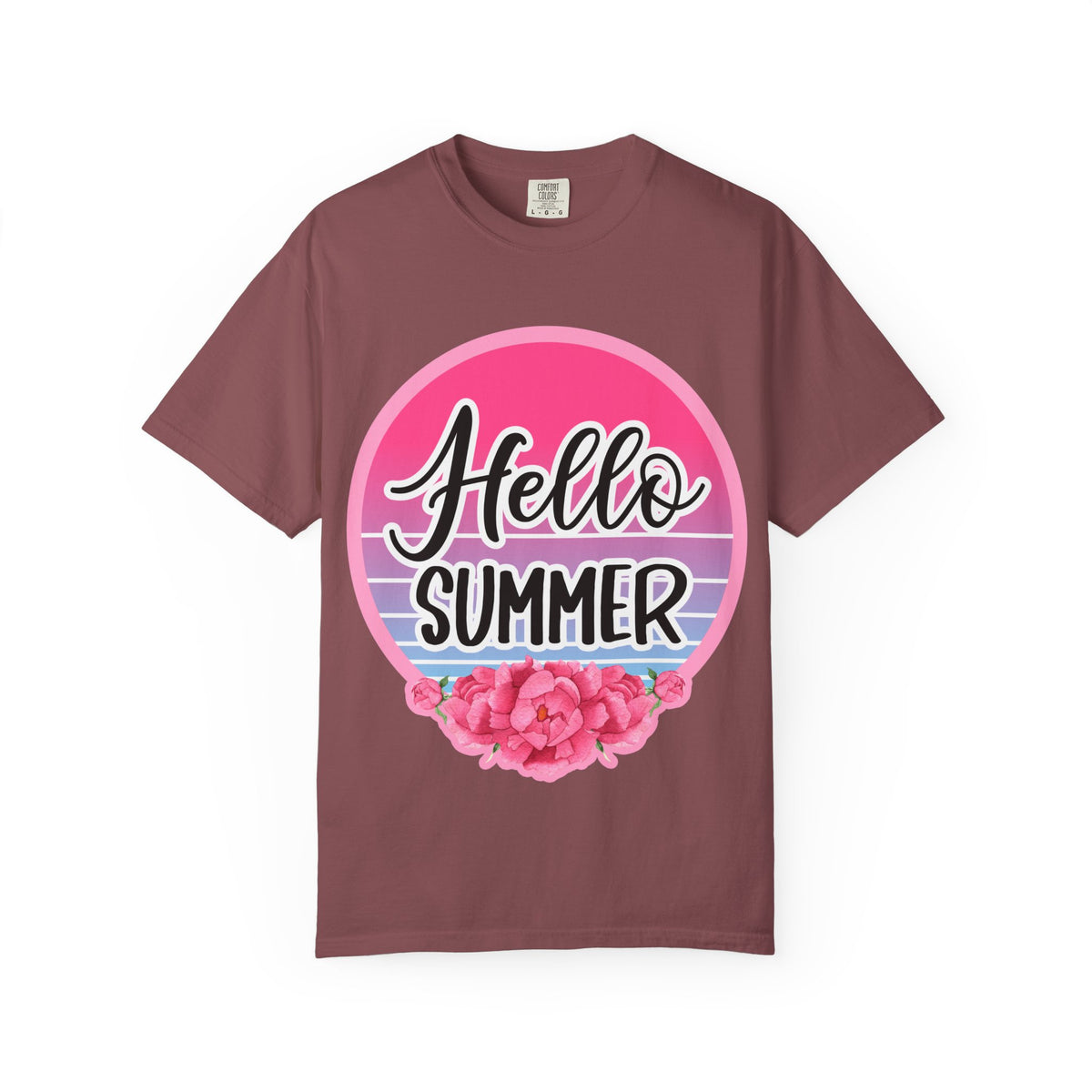 Hello Summer T-Shirt — Pink Retro Sunset Floral Tee