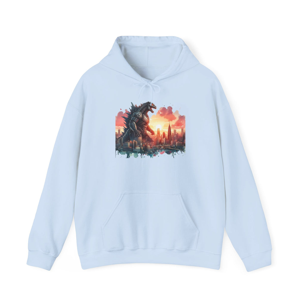 Godzilla Cityscape Hoodie – Retro Sunset Monster Graphic Pullover