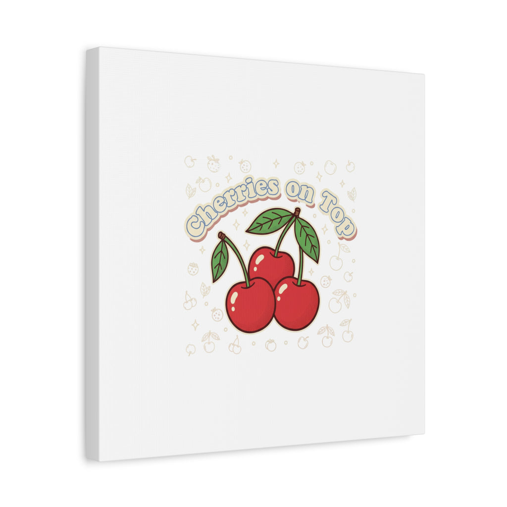 Cherries on Top Canvas | Retro Kawaii Fruit Print, Cherry Wall Art